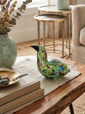 Vintage Murano Style Hand Blown Glass Confetti Bird Figurine Paperweight